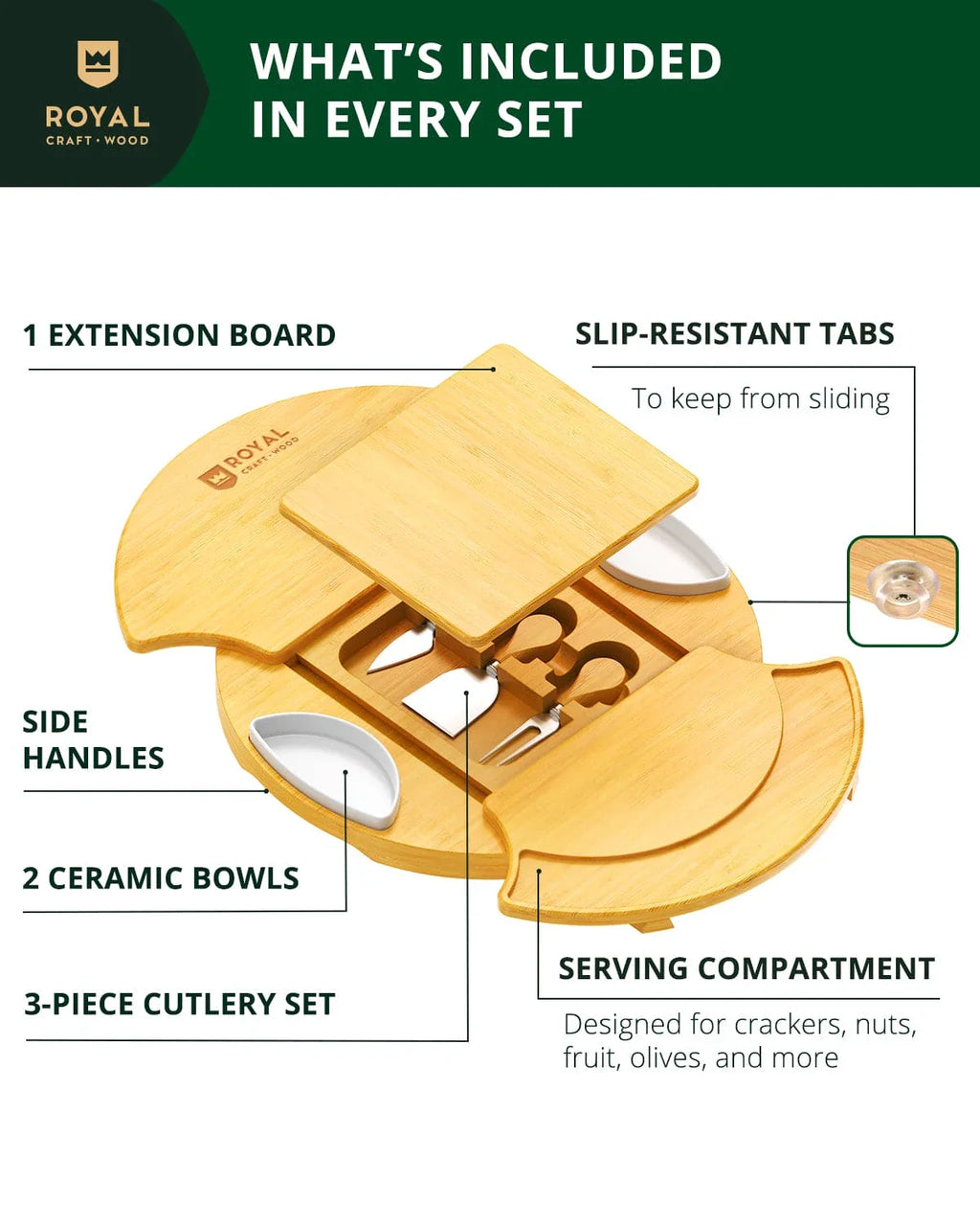 Cheese Board Set, Round Royal Craft Wood