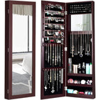 2-in-1 Dark Brown Wall or Door Mounted Jewelry Organizer Full Length Mirror