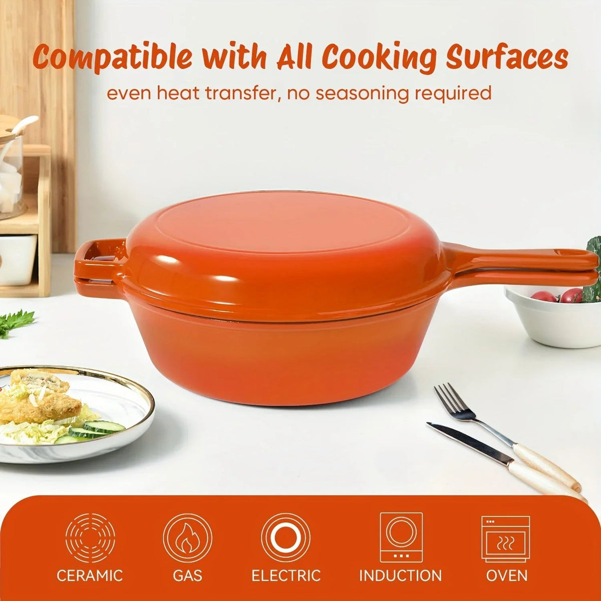 [2-in-1 Cast Iron Skillets] 2-in-1 Enameled Cast Iron Skillets Set | 3QT Dutch Oven + 1.5QT Skillet With Lid For Frying, Baking, Stewing, Grilling, Indoor And Outdoor House Of Avana [[SKU:HOA-CKW-004]]