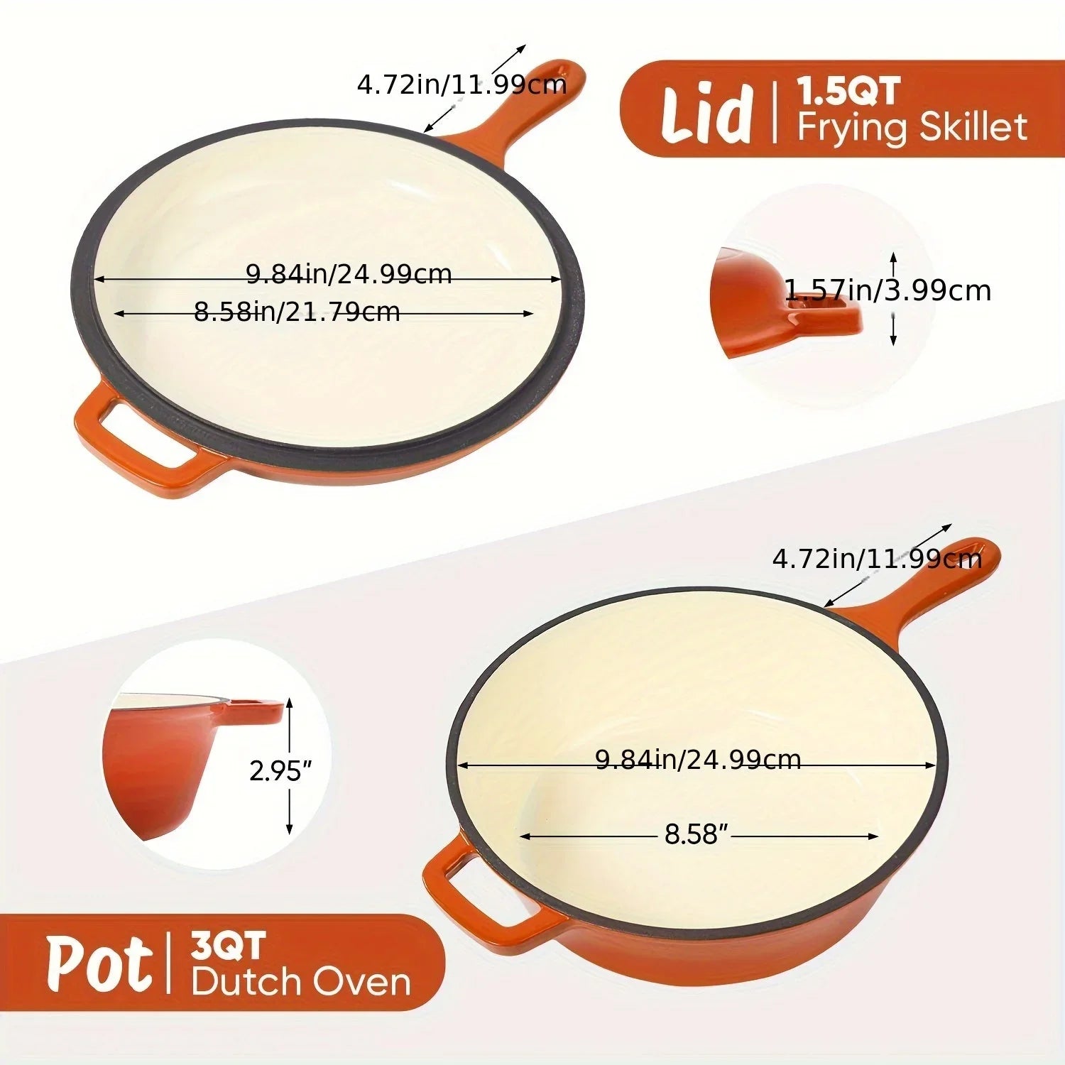 [2-in-1 Cast Iron Skillets] 2-in-1 Enameled Cast Iron Skillets Set | 3QT Dutch Oven + 1.5QT Skillet With Lid For Frying, Baking, Stewing, Grilling, Indoor And Outdoor House Of Avana