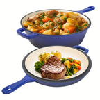 [2-in-1 Cast Iron Skillets] 2-in-1 Enameled Cast Iron Skillets Set | 3QT Dutch Oven + 1.5QT Skillet With Lid For Frying, Baking, Stewing, Grilling, Indoor And Outdoor House Of Avana