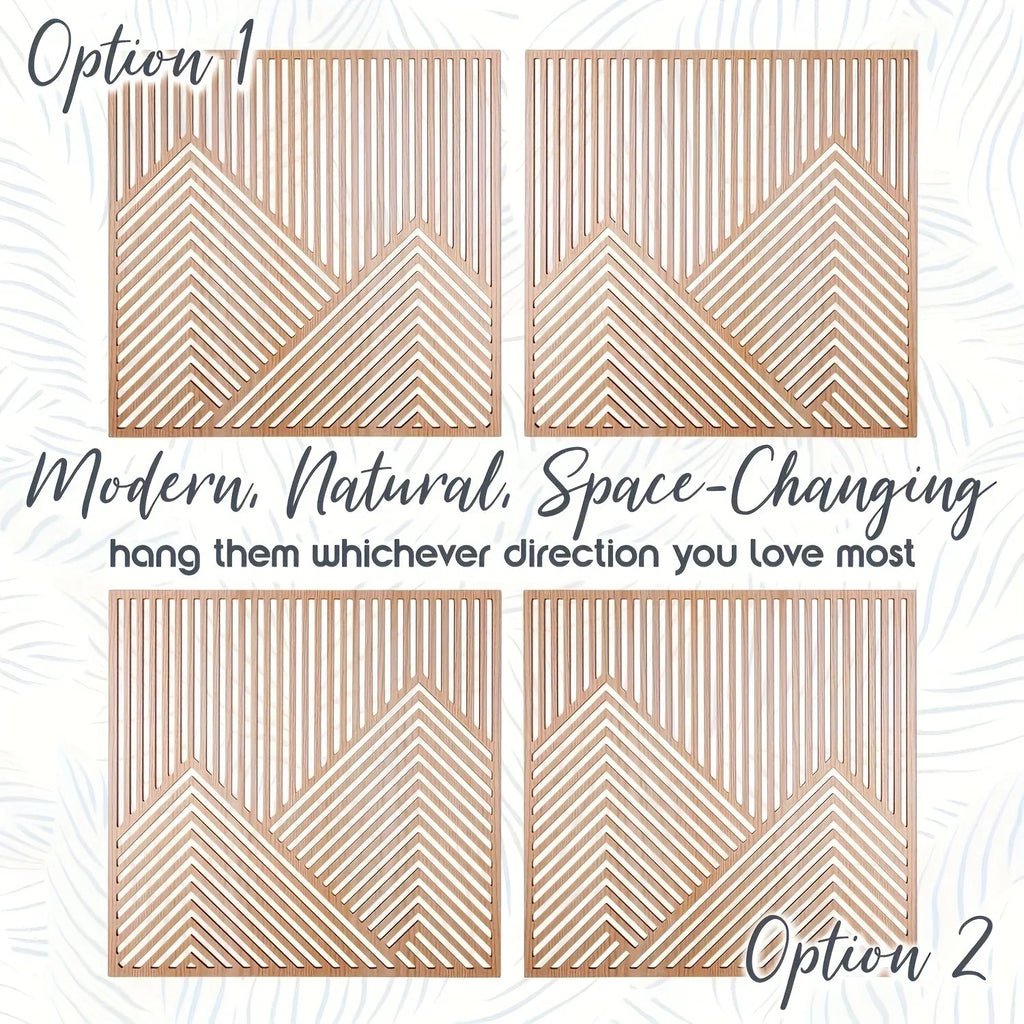 Reclaimed wood mountain wall art, natural brown tone, 2-piece set - House of Avana