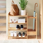 2-Shelf Entryway Shoe Rack Bench with Bla2-in-1 Entryway 4-Shelf Bamboo Shoe Rack and Umbrella Holderck Metal Frame and Brown Wood Top