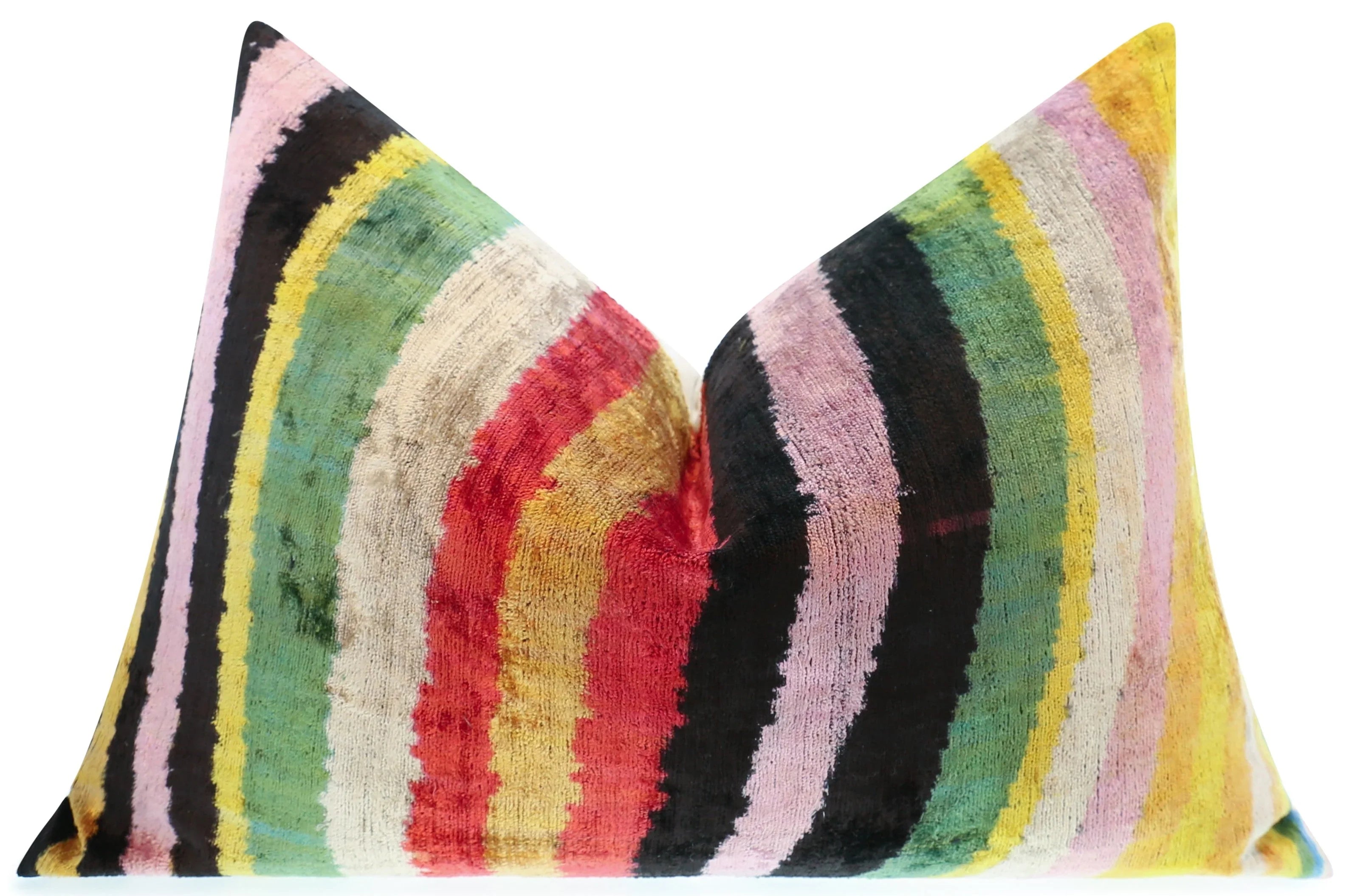 Handmade Multicolored Striped Silk Velvet Throw Pillow - 16x24, Luxury Cushion with Down Feather Insert Canvello