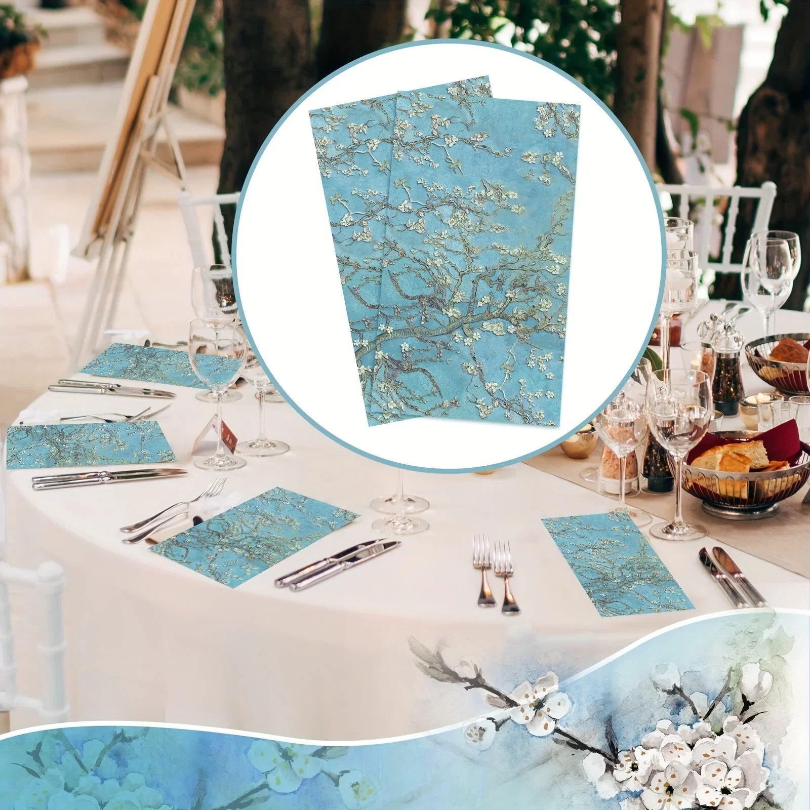 200 pcs Blue Floral Paper Hand Towels - House Of Avana