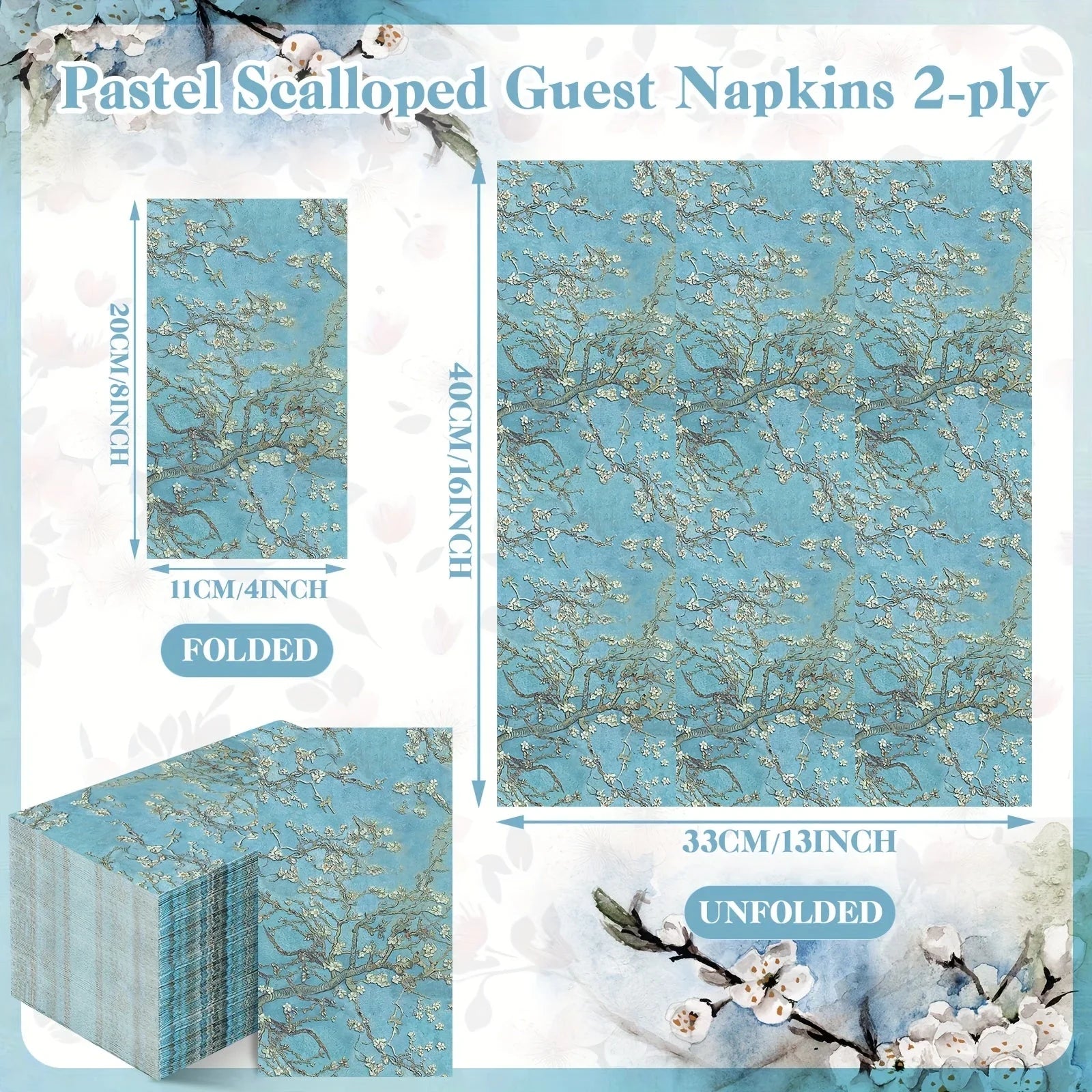 200 pcs Blue Floral Paper Hand Towels - House Of Avana