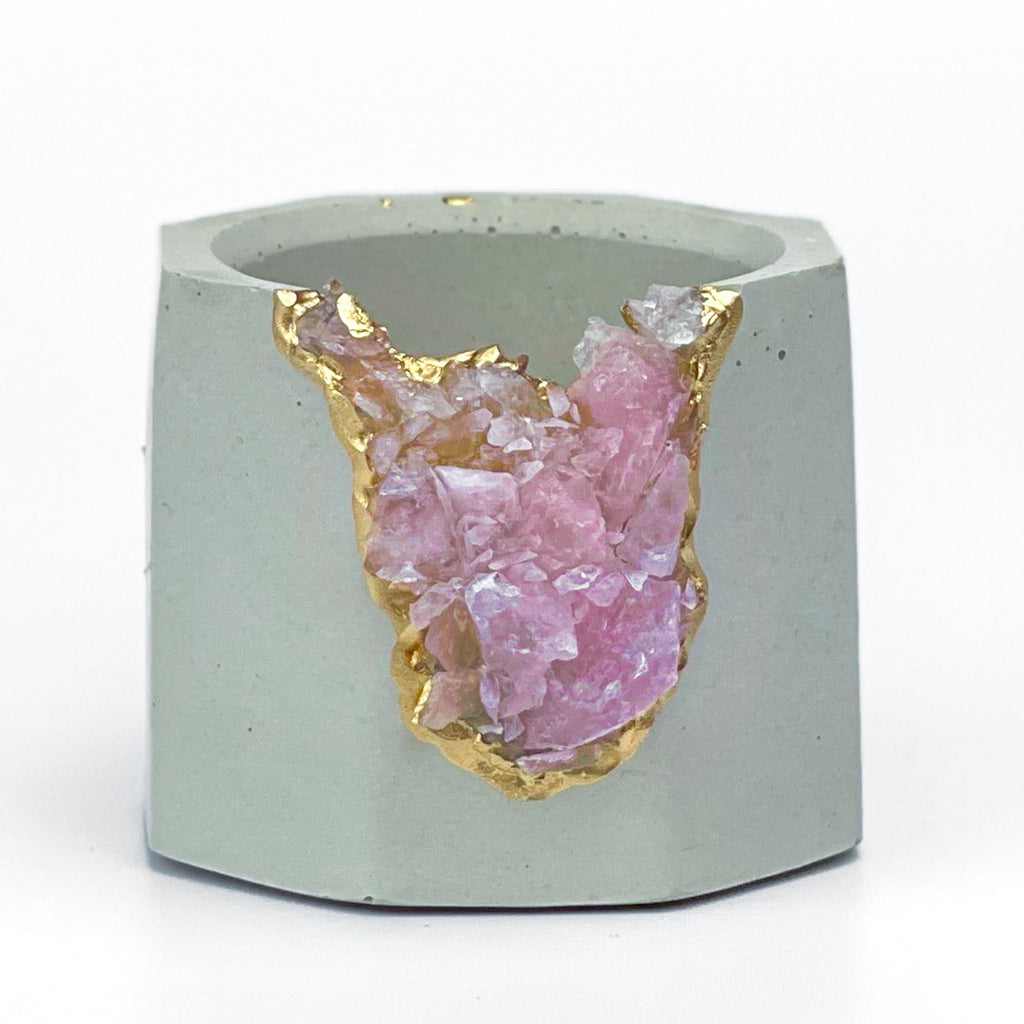 Raw ROSE QUARTZ GEODE PLANTER AURA 8 HOME