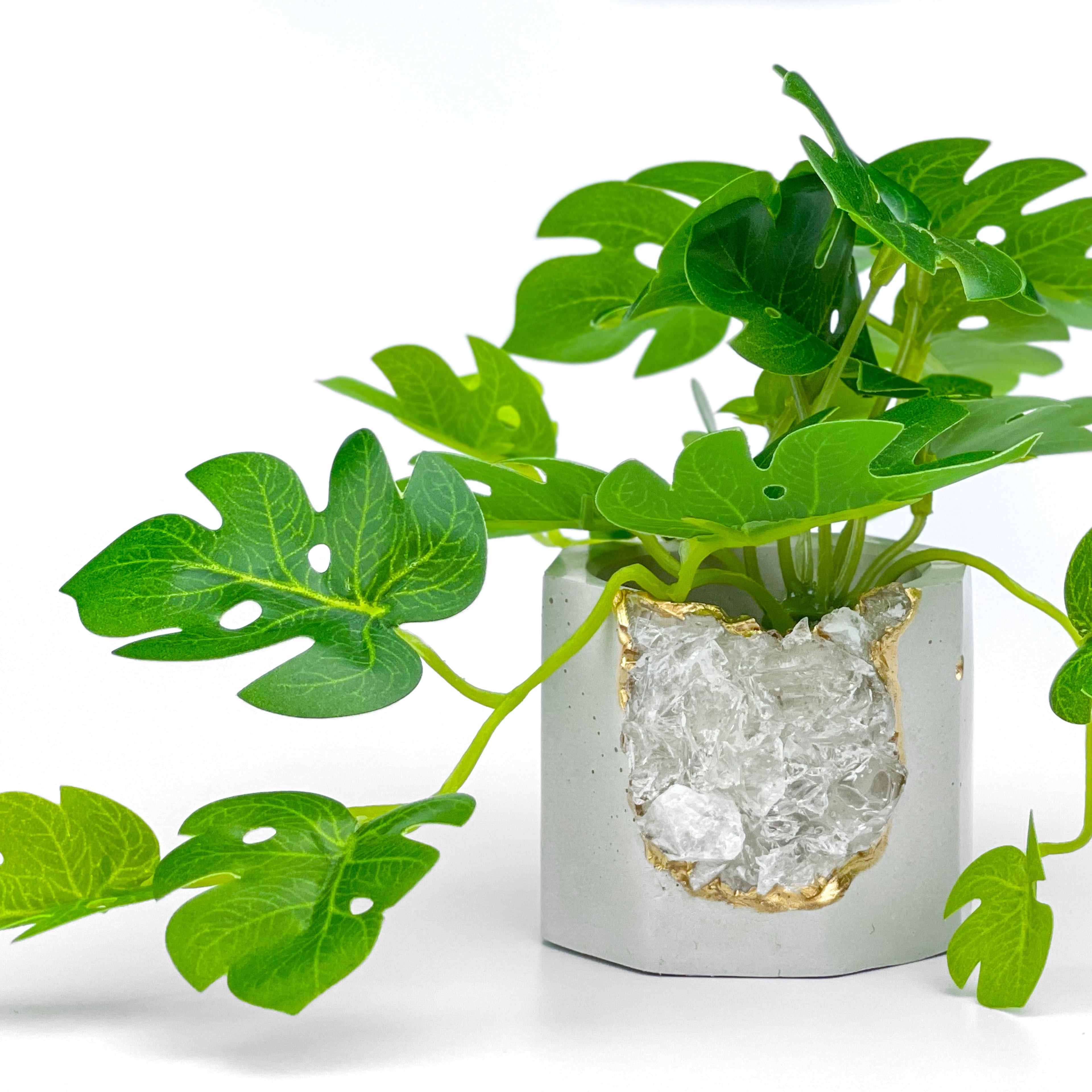 Raw CLEAR QUARTZ GEODE PLANTER AURA 8 HOME