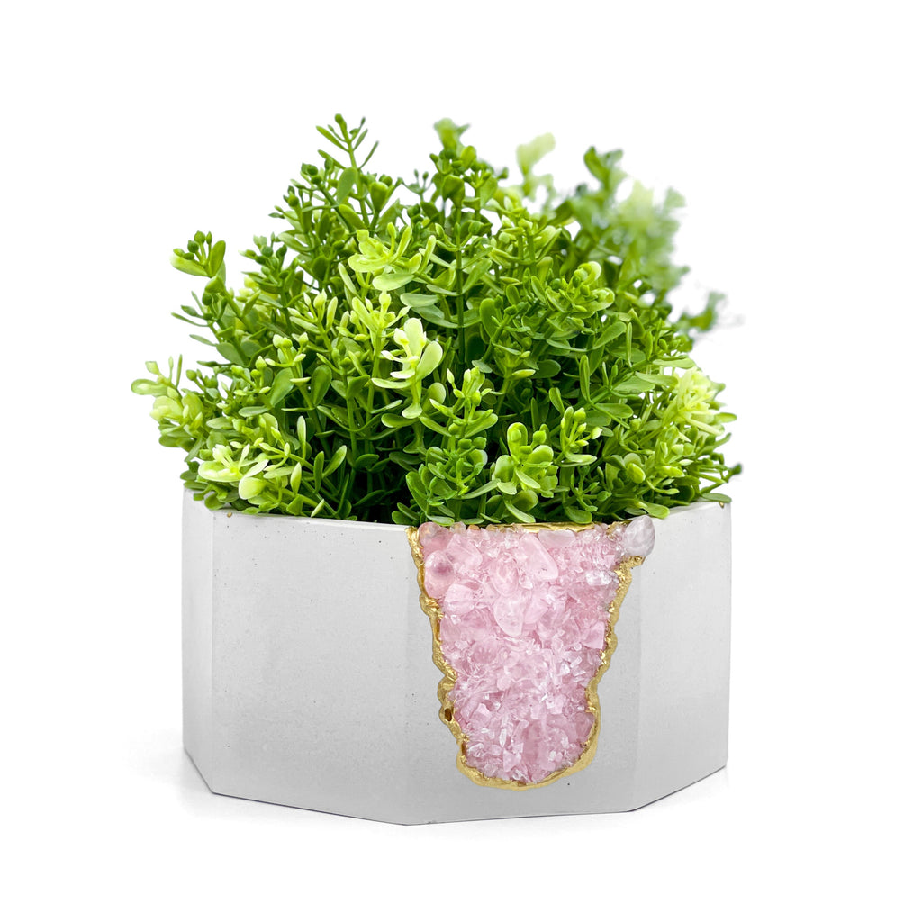 ROSE QUARTZ GEODE PLANTER AURA 8 HOME