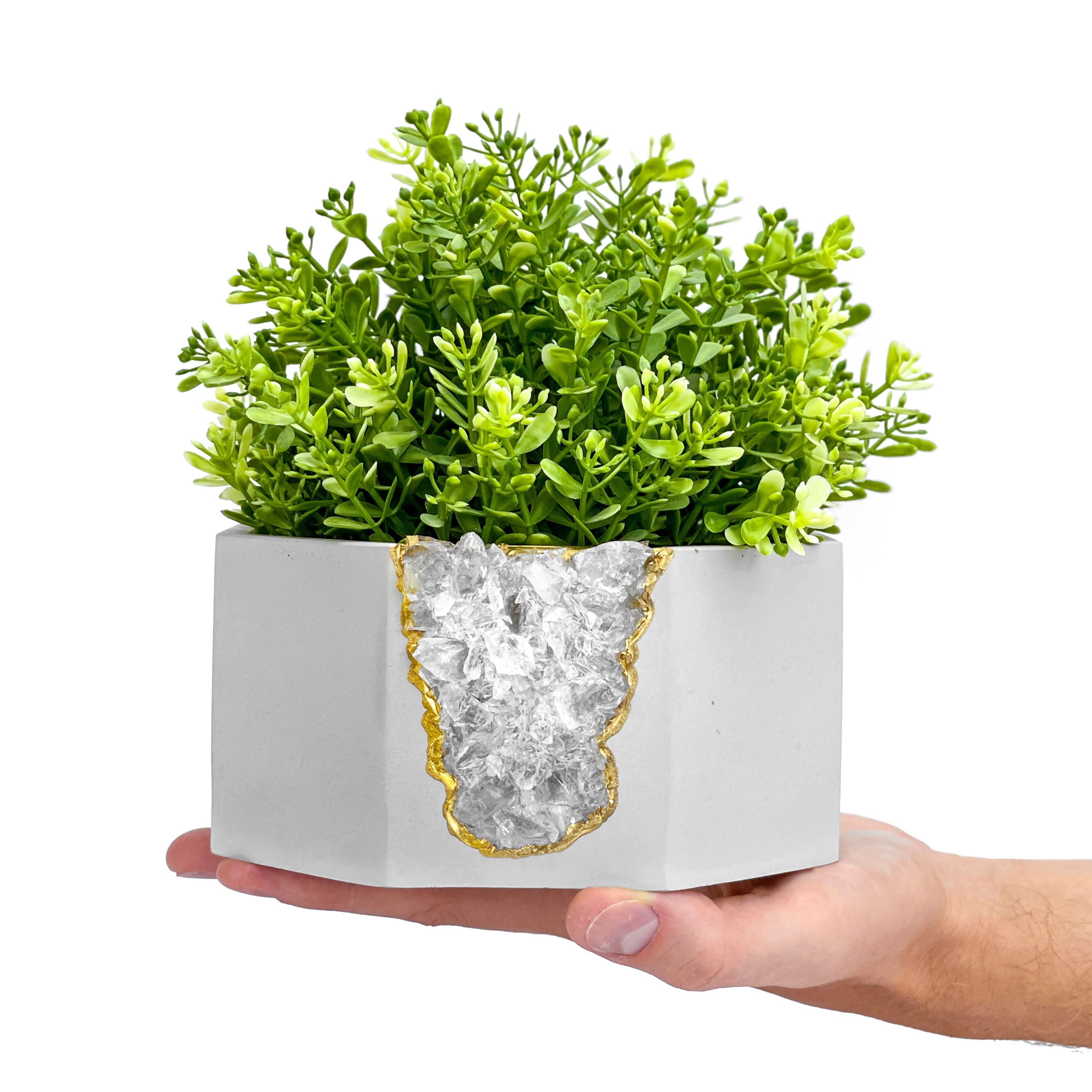 Raw CLEAR QUARTZ GEODE PLANTER AURA 8 HOME