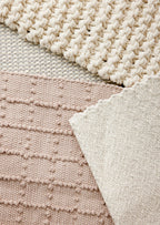 Blush Pink Plaid Hand-Loomed Cotton Bobble Mat Kanju Interiors