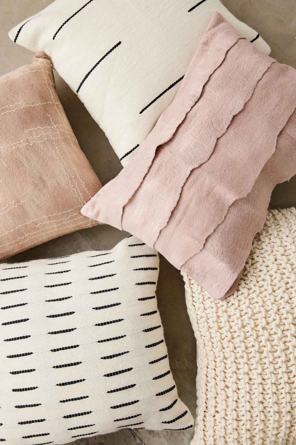 Linear Dusty Rose Hand-Felted Merino Wool Throw Pillow Kanju Interiors