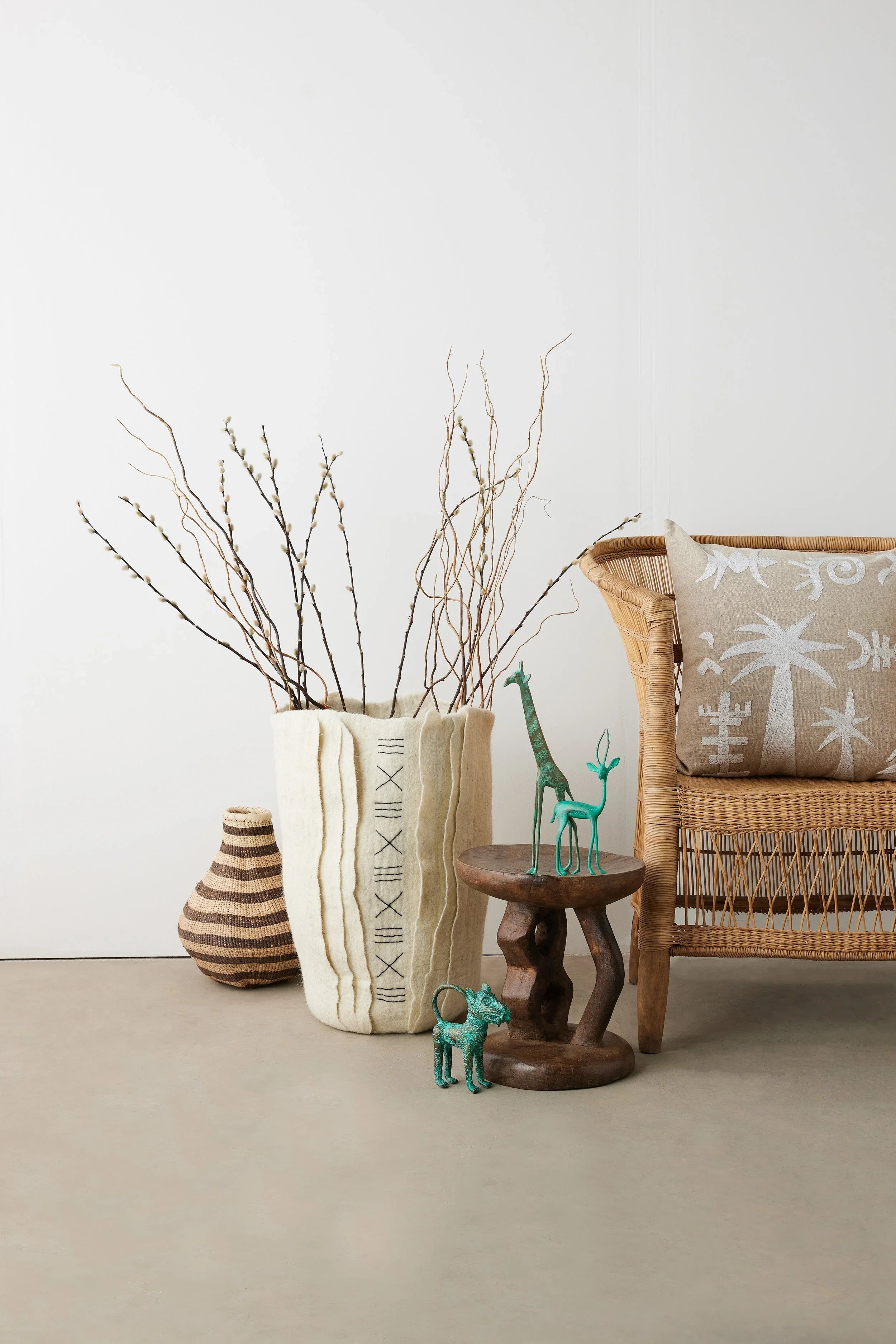 Keiskamma Natural White Linen & Silk Embroidered Throw Pillow Kanju Interiors