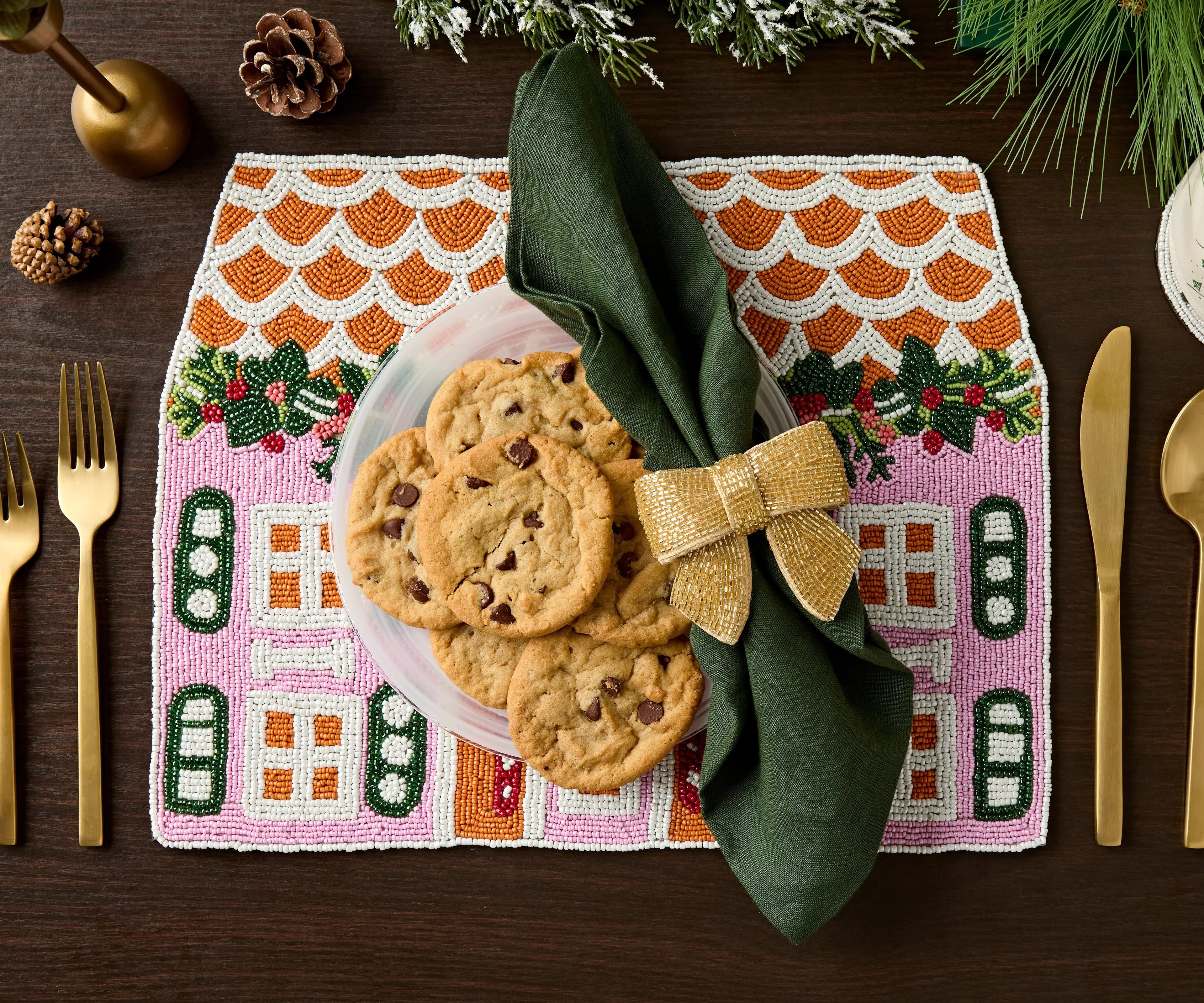Handcrafted Gingerbread House Beaded Placemat, Beaded Holiday Table Decor, Christmas special beaded placemat by Payton James, Christmas decoration gift for her Payton James