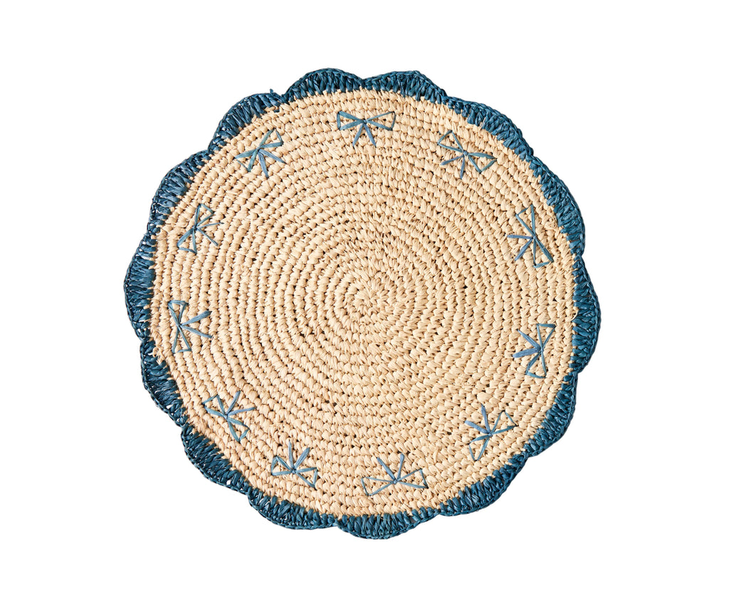 Payton James Handwoven Bow Placemats – Hand-Crocheted Raffia Palm Placemats – Unique Kitchen & Dining Table Decor – Handmade Tableware