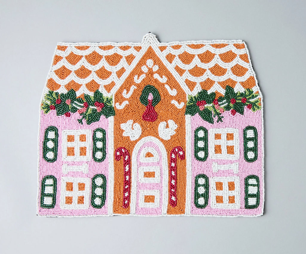 Handcrafted Gingerbread House Beaded Placemat, Beaded Holiday Table Decor, Christmas special beaded placemat by Payton James, Christmas decoration gift for her Payton James