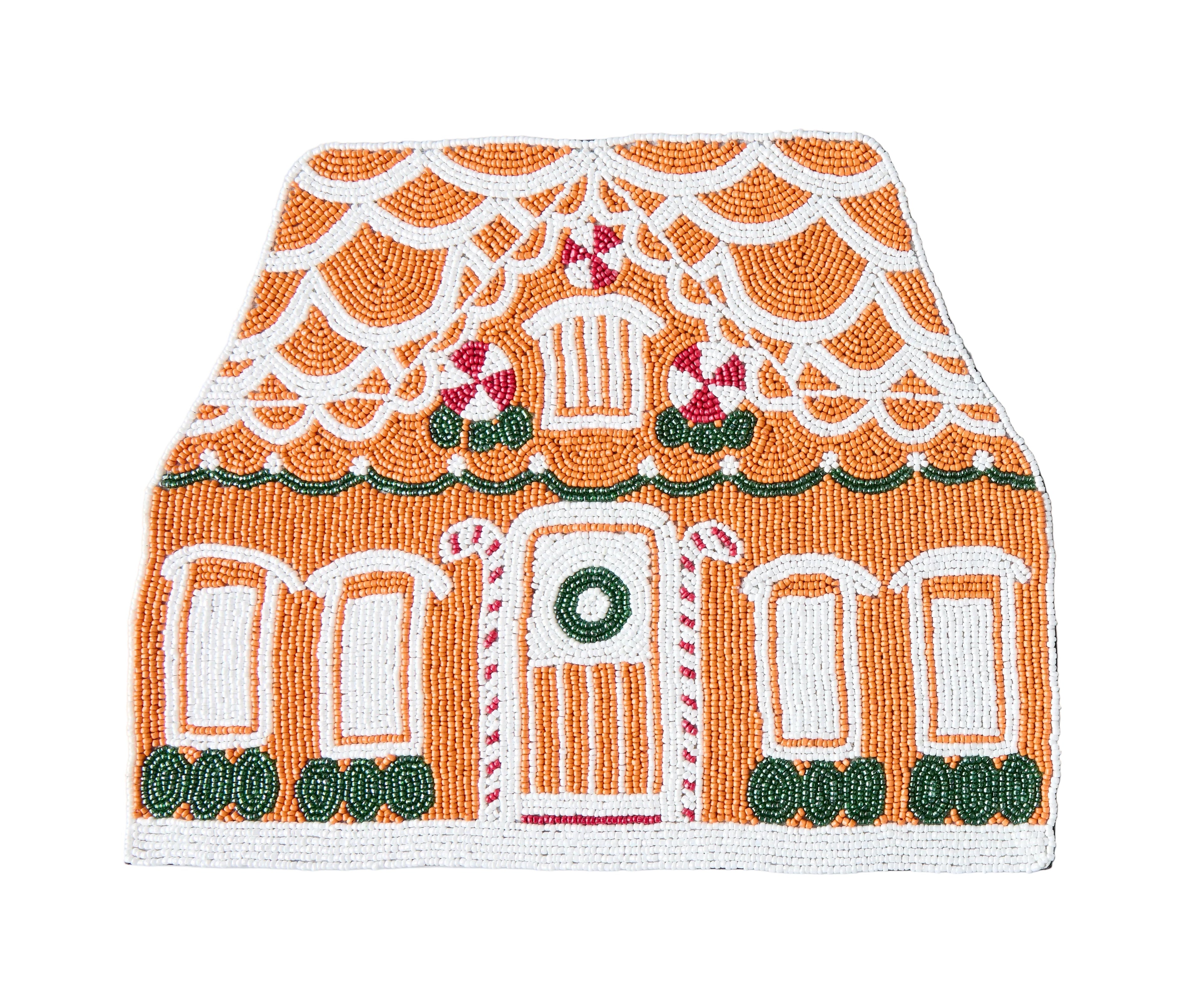 Handicraft Gingerbread House Beaded Placemat, Christmas decoration gift for her – Christmas Handmade Beaded Placemats for Dining