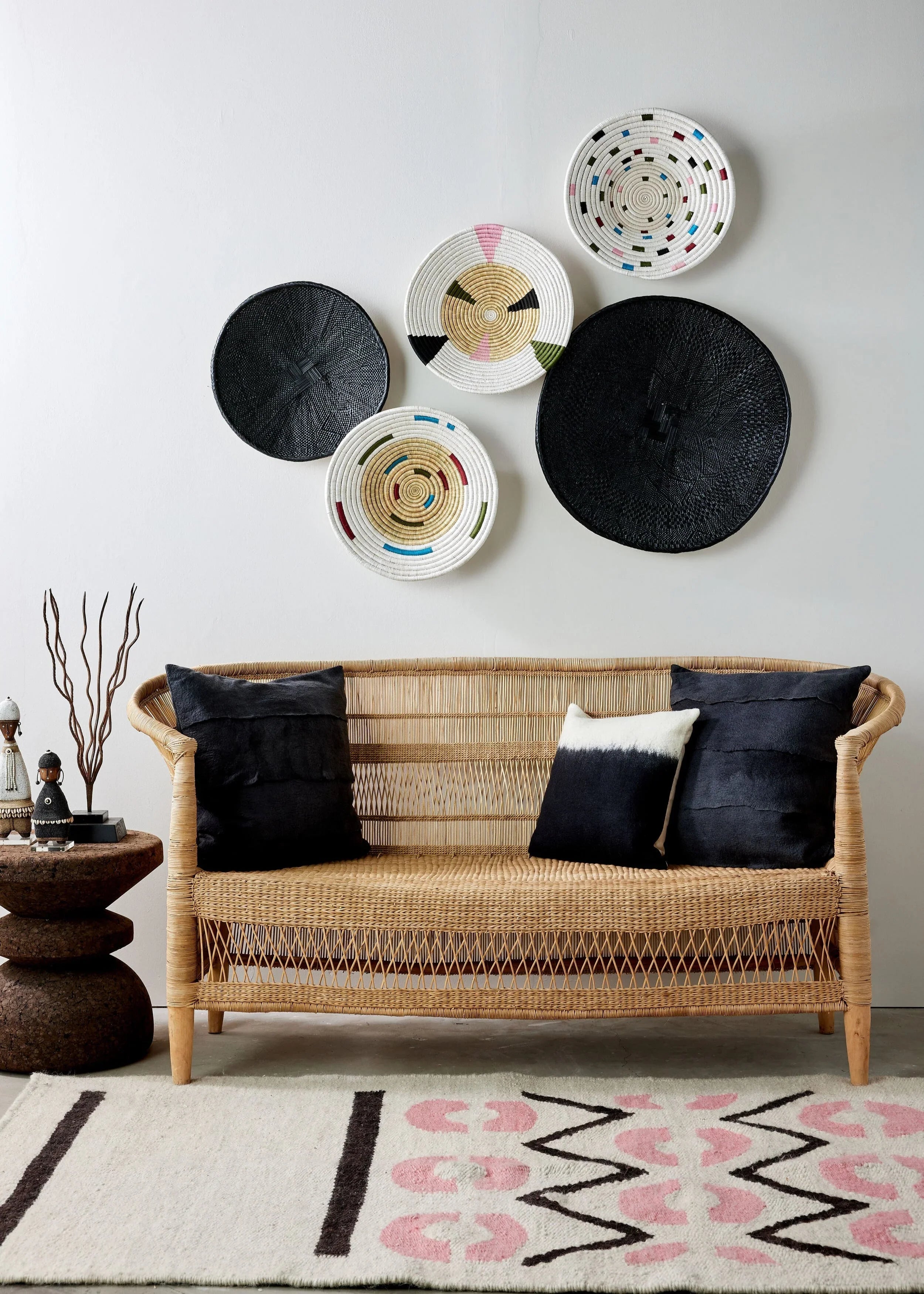 Hand-Painted Black Binga Flat Basket Kanju Interiors