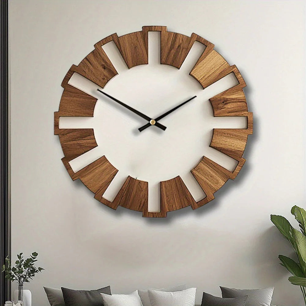[Artistic Wooden Wall Clock] Artistic Silent Decorative Wooden Round Wall Clock | Battery Operated, Vintage Home Decor for Kitchen, Living Room, Bedroom, Office - 14, 16, 18 Inch House Of Avana