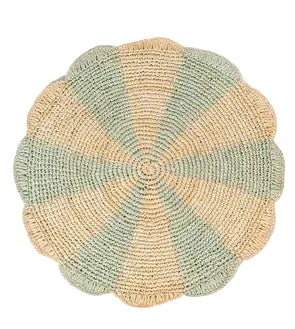 Pinwheel Blue Placemat, raffia tabletop