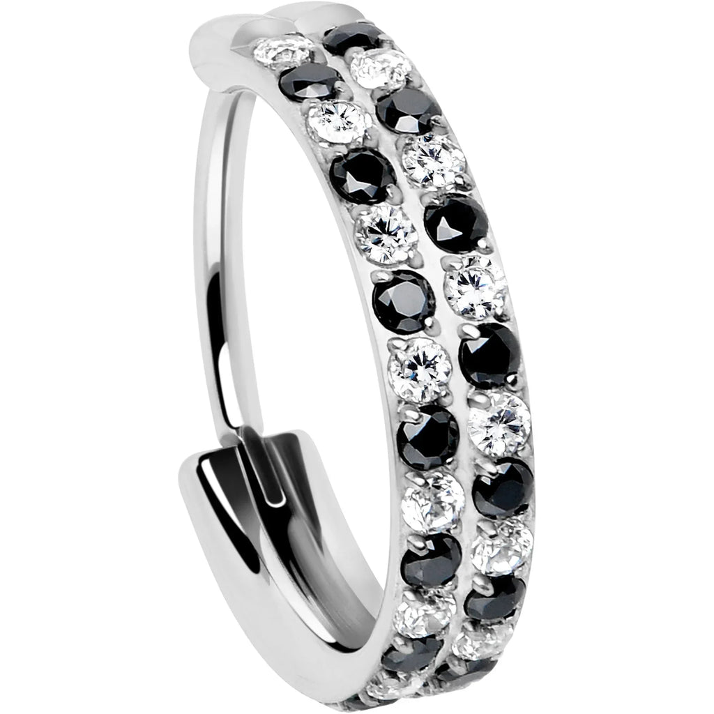 20G CZ Double Row Checkerboard Implant Grade Titanium Nose Hoop