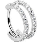 20G Double Row Micro Gem Implant Grade Titanium Hinged Double Hoop Nose Ring