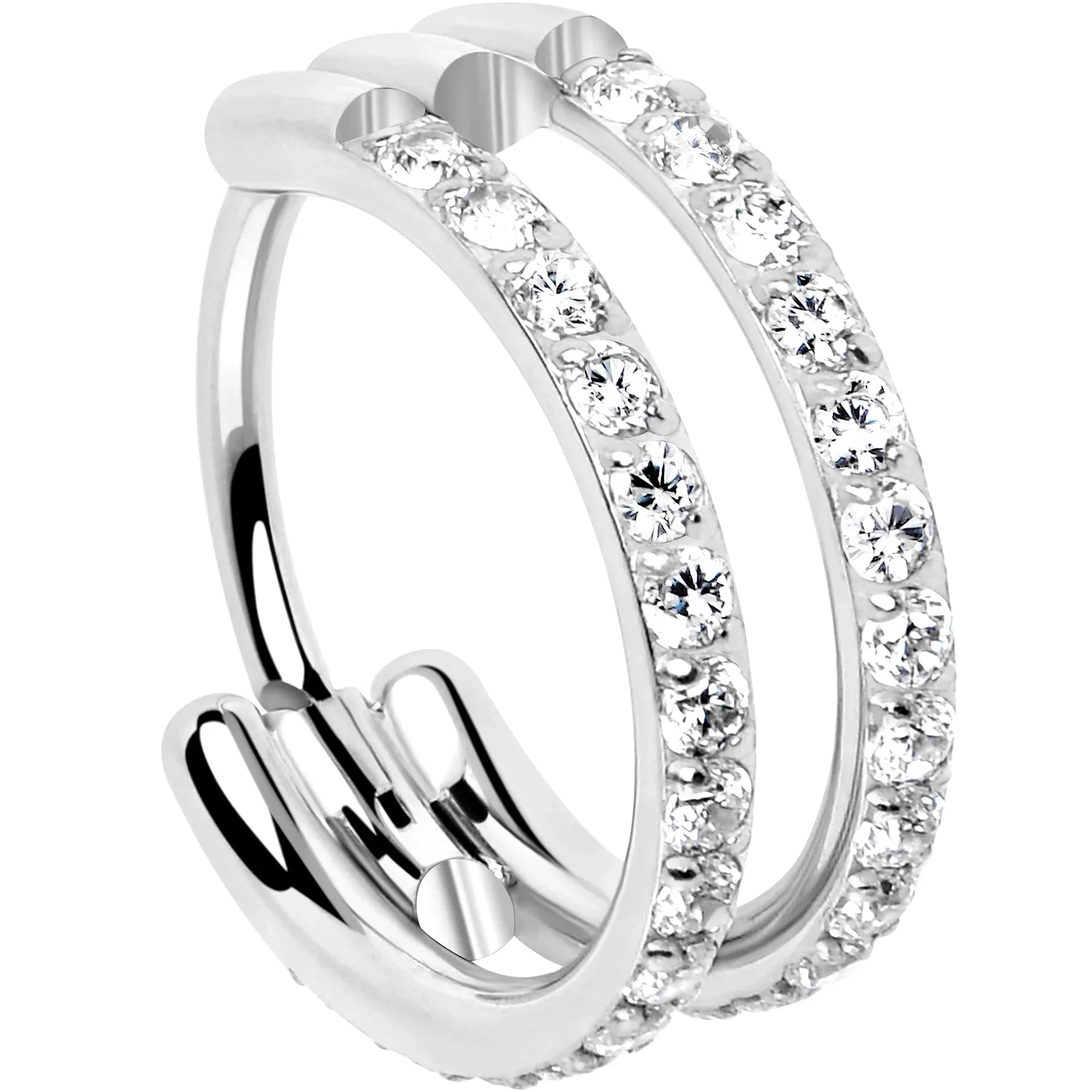 20G Double Row Micro Gem Implant Grade Titanium Hinged Double Hoop Nose Ring