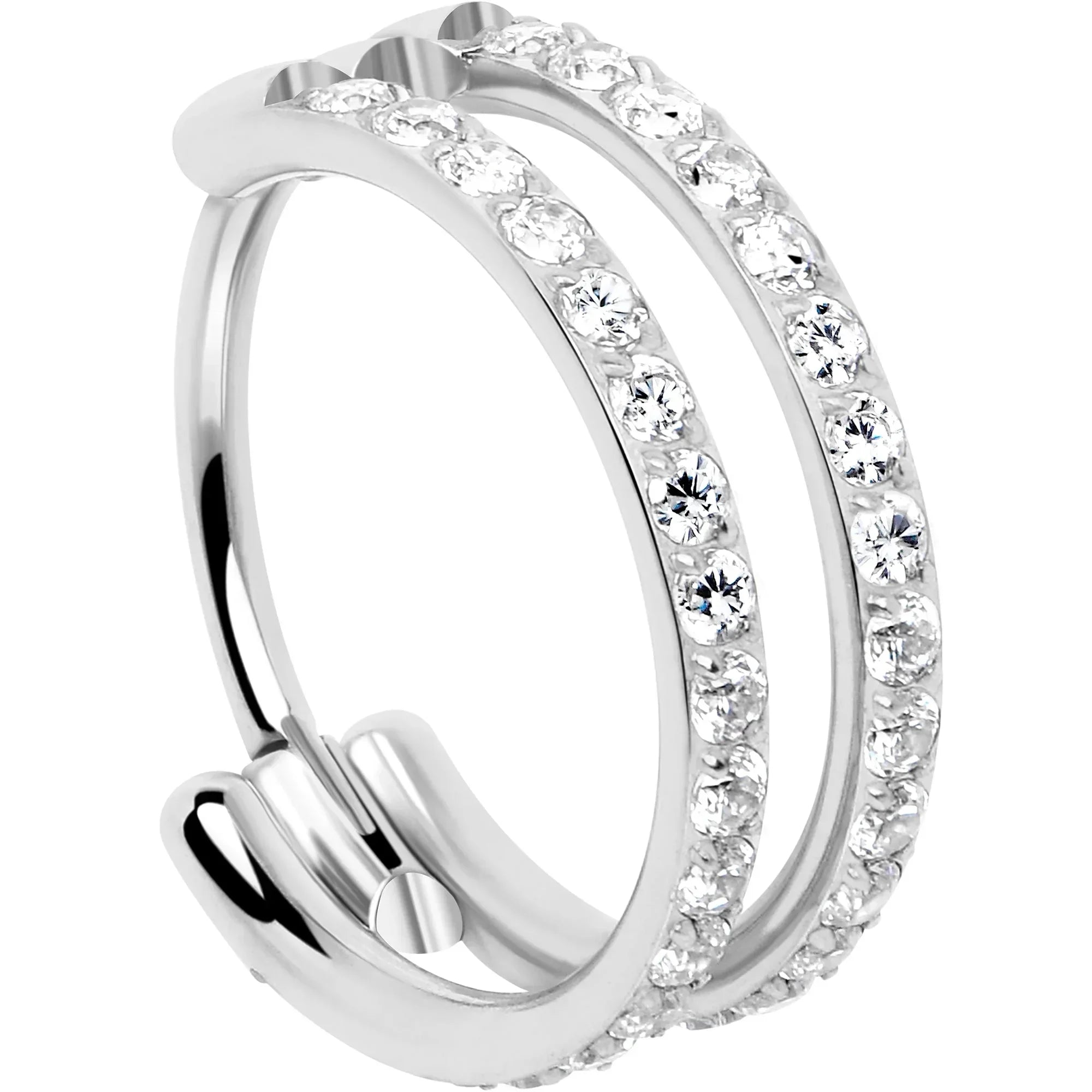20G Double Row Micro Gem Implant Grade Titanium Hinged Double Hoop Nose Ring