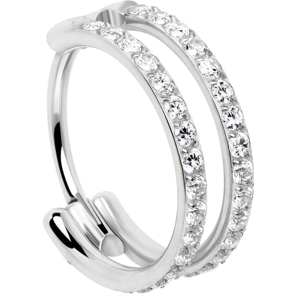 20G Double Row Micro Gem Implant Grade Titanium Hinged Double Hoop Nose Ring