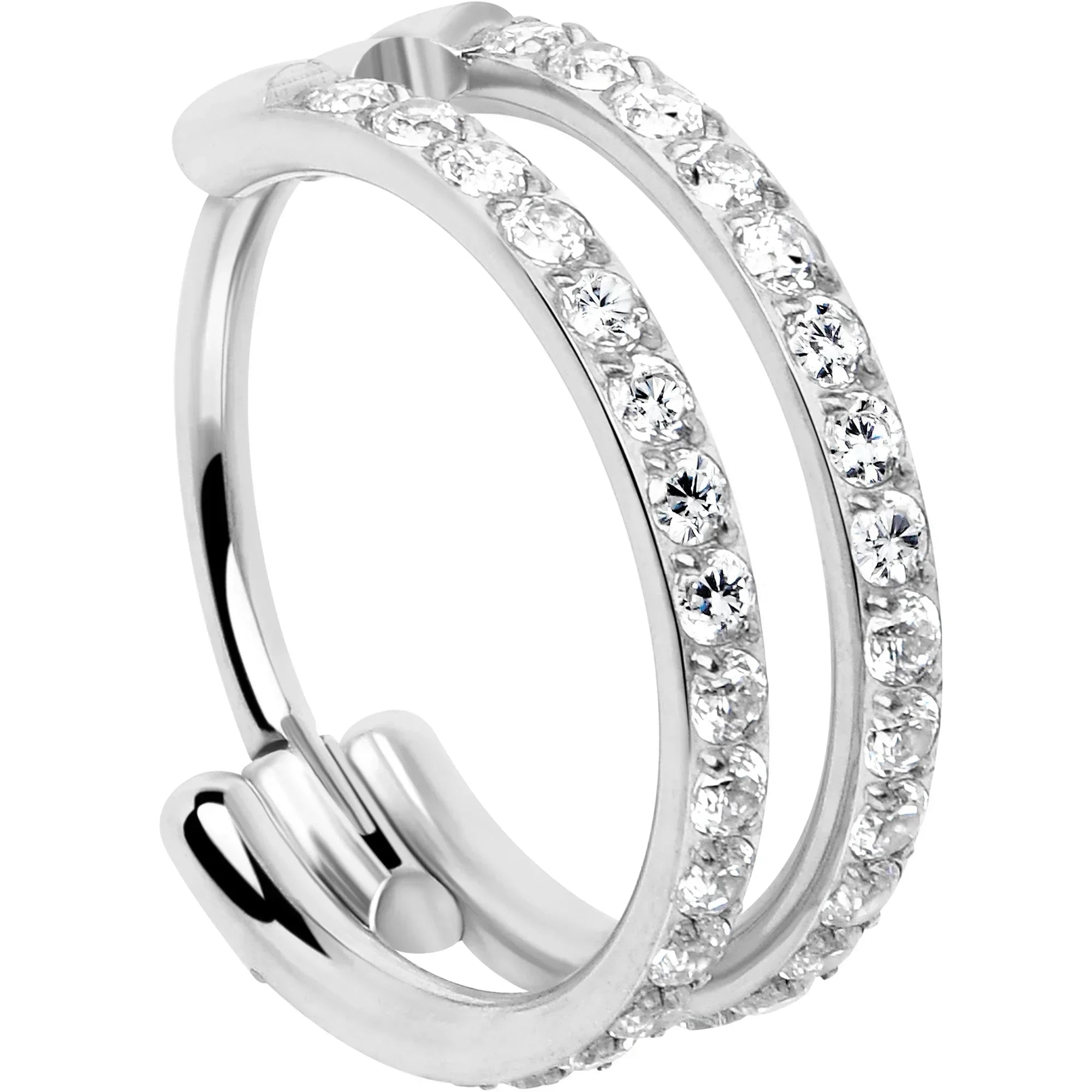20G Double Row Micro Gem Implant Grade Titanium Hinged Double Hoop Nose Ring