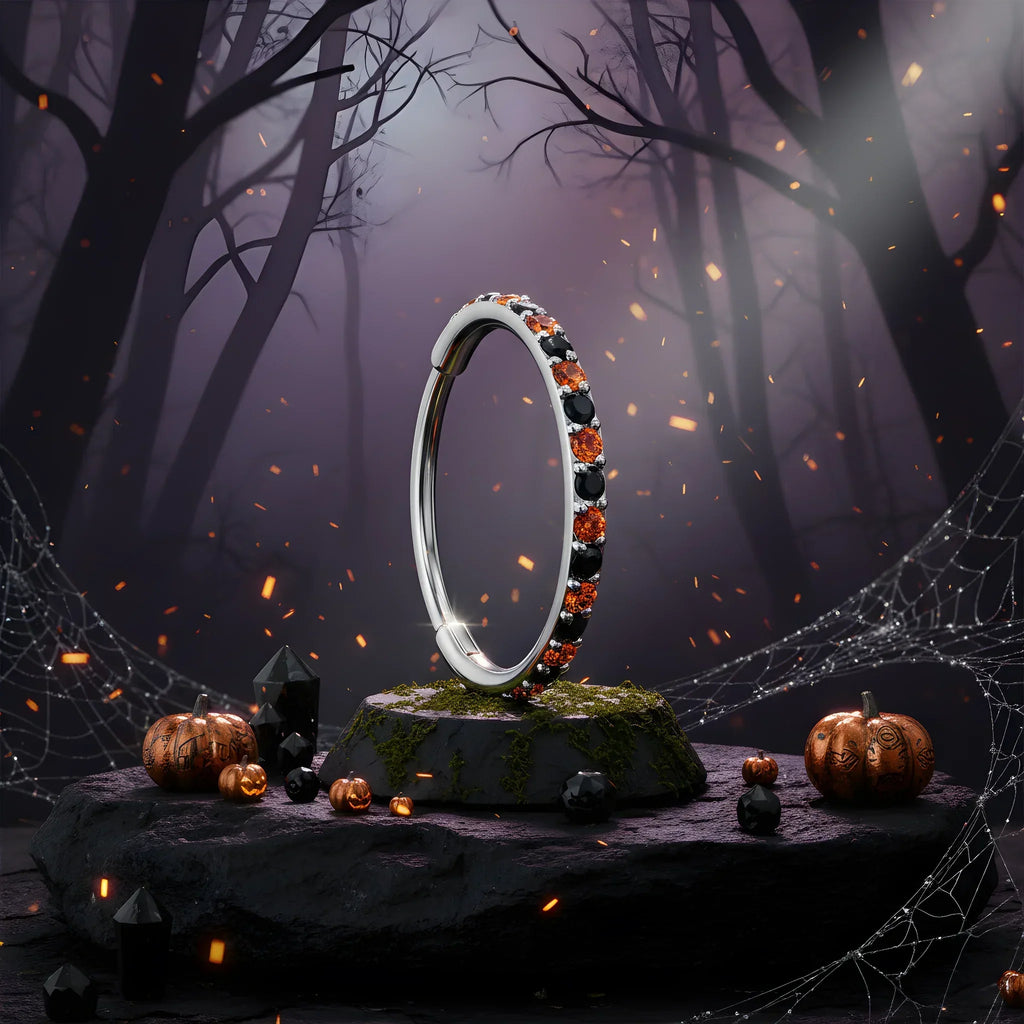 20G Micro Gem Titanium Hinged Nose Hoop - Black Orange Nose Ring