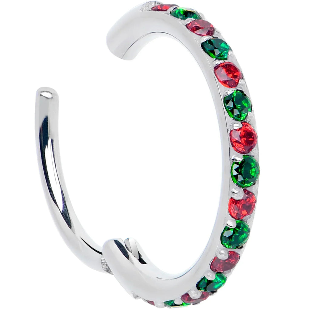 20G Micro Gem Titanium Hinged Nose Hoop - Christmas Nose Ring