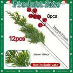 20pcs Realistic Artificial Pine Branches with Red Berries - Green Plastic Christmas Sprigs for DIY Wreaths, Garlands, Table Centerpieces, Winter & Holiday Decor (Vase Not Included) - Fake Pine Needles for Home Decoration, Chr House Of Avana