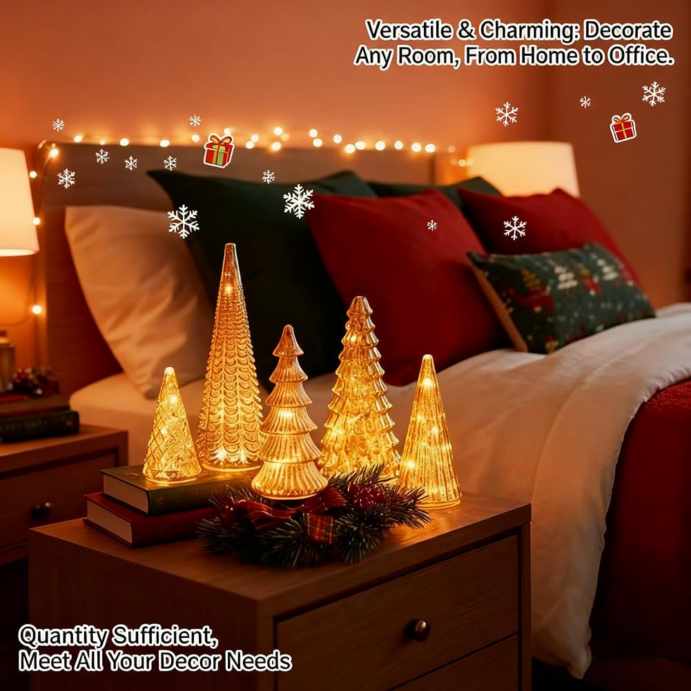 5pcs Glowing Christmas Tree Set Christmas Tree Stylish Glowing Ornament Christmas Party Home Decor, Adorable Christmas Collectible Figurines, Perfect for Desktop Display, Decorative Doll Ornaments(Along with Three Mini Christ House Of Avana