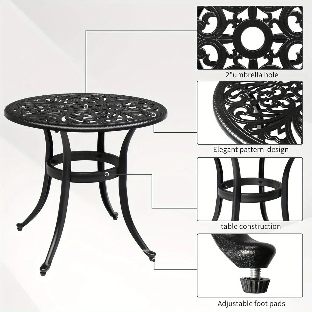 23.6" Round Cast Aluminum Patio Side Table - Antique Black Weather-resistant Outdoor Bistro Table with... - House Of Avana