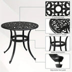 23.6" Round Cast Aluminum Patio Side Table - Antique Black Weather-resistant Outdoor Bistro Table with... - House Of Avana