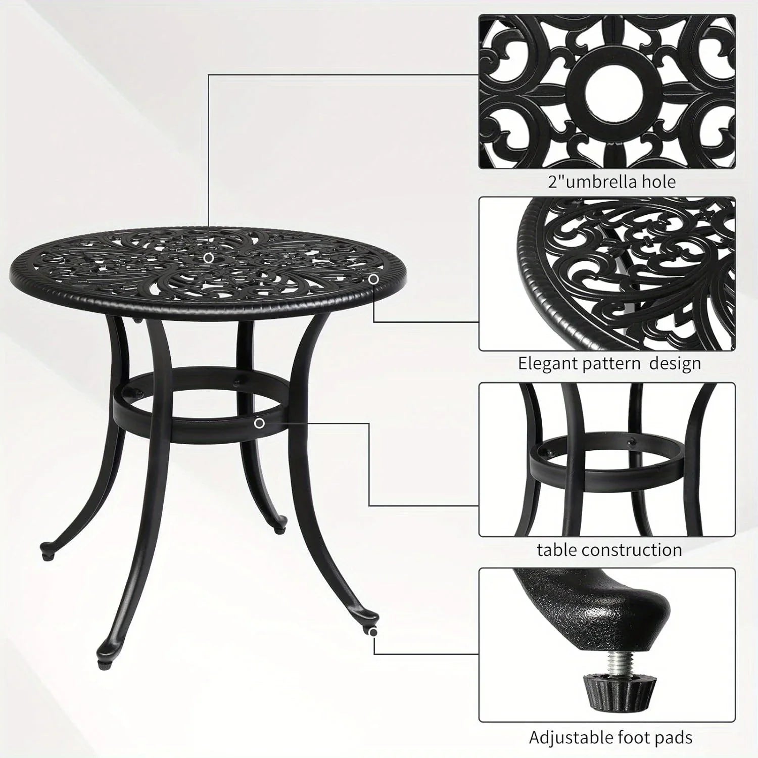 23.6" Round Cast Aluminum Patio Side Table - Antique Black Weather-resistant Outdoor Bistro Table with... - House Of Avana