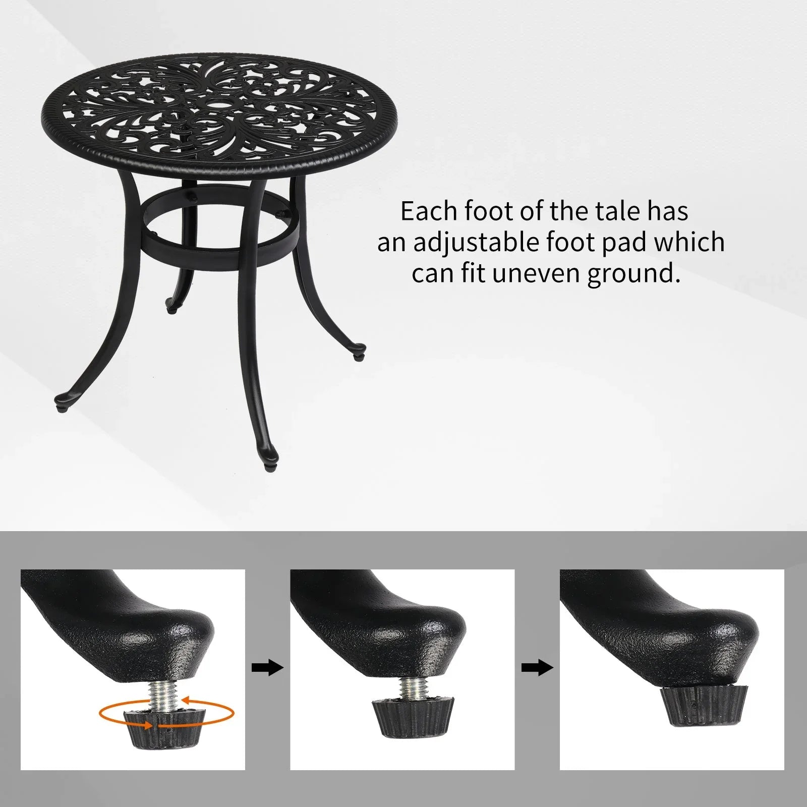 23.6" Round Cast Aluminum Patio Side Table - Antique Black Weather-resistant Outdoor Bistro Table with... - House Of Avana