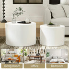 23.6" Vertical Grain Round Wooden Coffee Tables, Modern Nesting Coffee Table Set of 2, Indoor Side Table... - House Of Avana