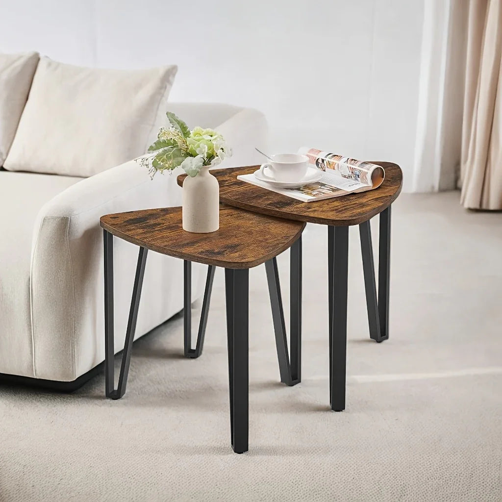 2/3 Set of Modern Triangular Coffee Table Nesting Tables - Space-Saving, Easy Assembly, Solid Wood & Metal Construction, Perfect for Living Room End Tables - Ideal Gift, Coffee Table for Living Room, Contemporary Design, Slee House Of Avana