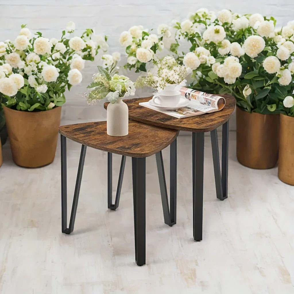 2/3 Set of Modern Triangular Coffee Table Nesting Tables - Space-Saving, Easy Assembly, Solid Wood & Metal Construction, Perfect for Living Room End Tables - Ideal Gift, Coffee Table for Living Room, Contemporary Design, Slee House Of Avana