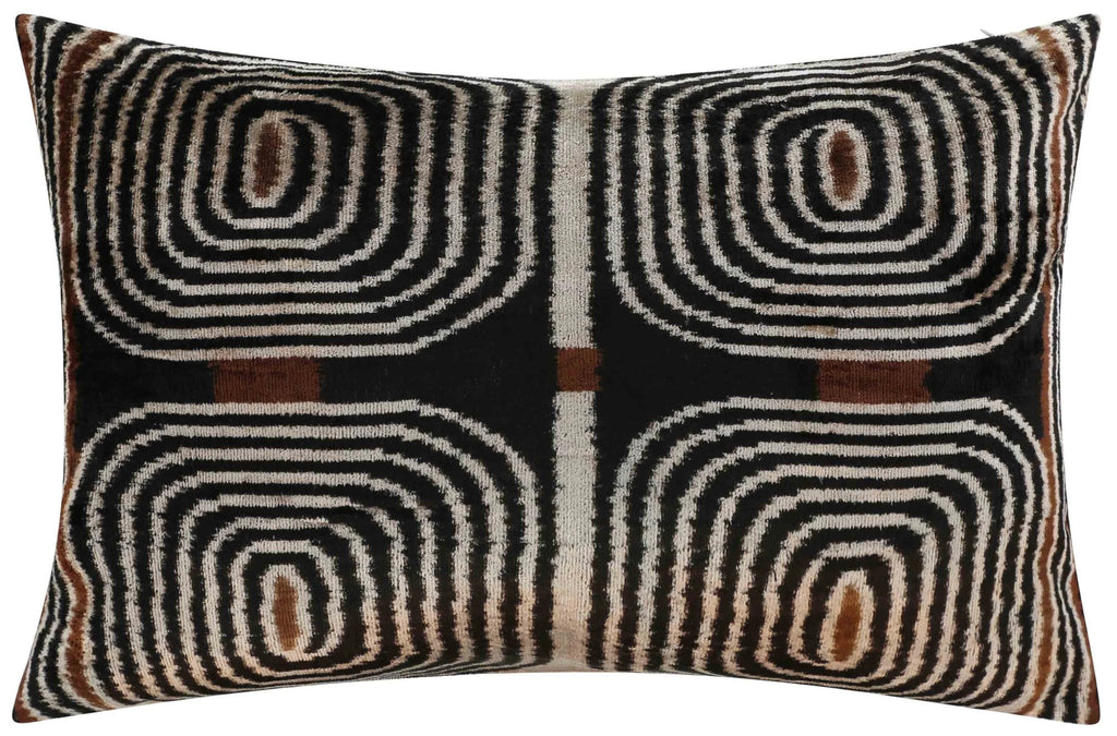 Handmade Modern Geometric Silk Velvet Throw Pillow - 16x24, Black and Cream with Down Feather Insert Canvello