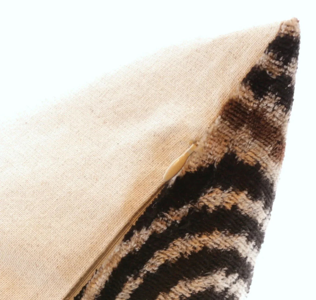 Handmade Modern Geometric Silk Velvet Throw Pillow - 16x24, Black and Cream with Down Feather Insert Canvello