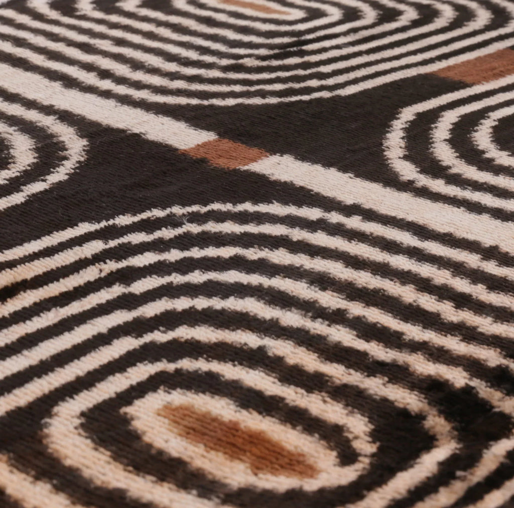 Handmade Modern Geometric Silk Velvet Throw Pillow - 16x24, Black and Cream with Down Feather Insert Canvello