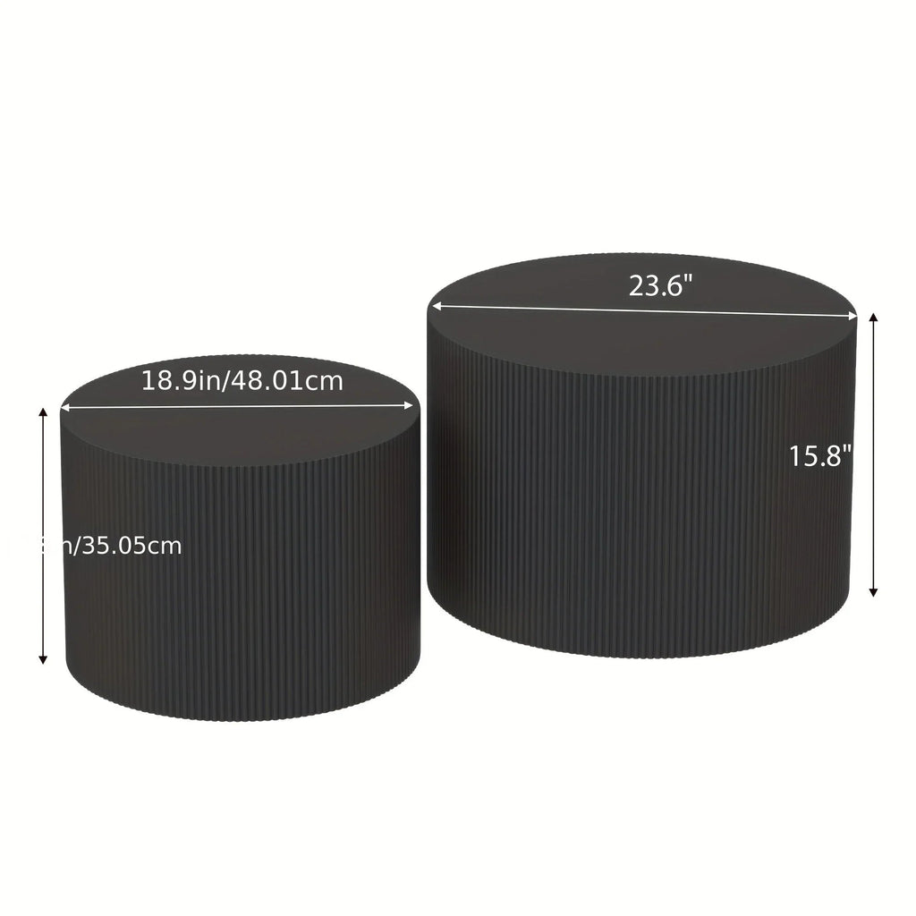 23.6" Vertical Grain Round Wooden Coffee Tables, Modern Nesting Coffee Table Set of 2, Indoor Side Table... - House Of Avana [[SKU:HOA-COF-018]]