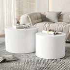 23.6" Vertical Grain Round Wooden Coffee Tables, Modern Nesting Coffee Table Set of 2, Indoor Side Table... - House Of Avana