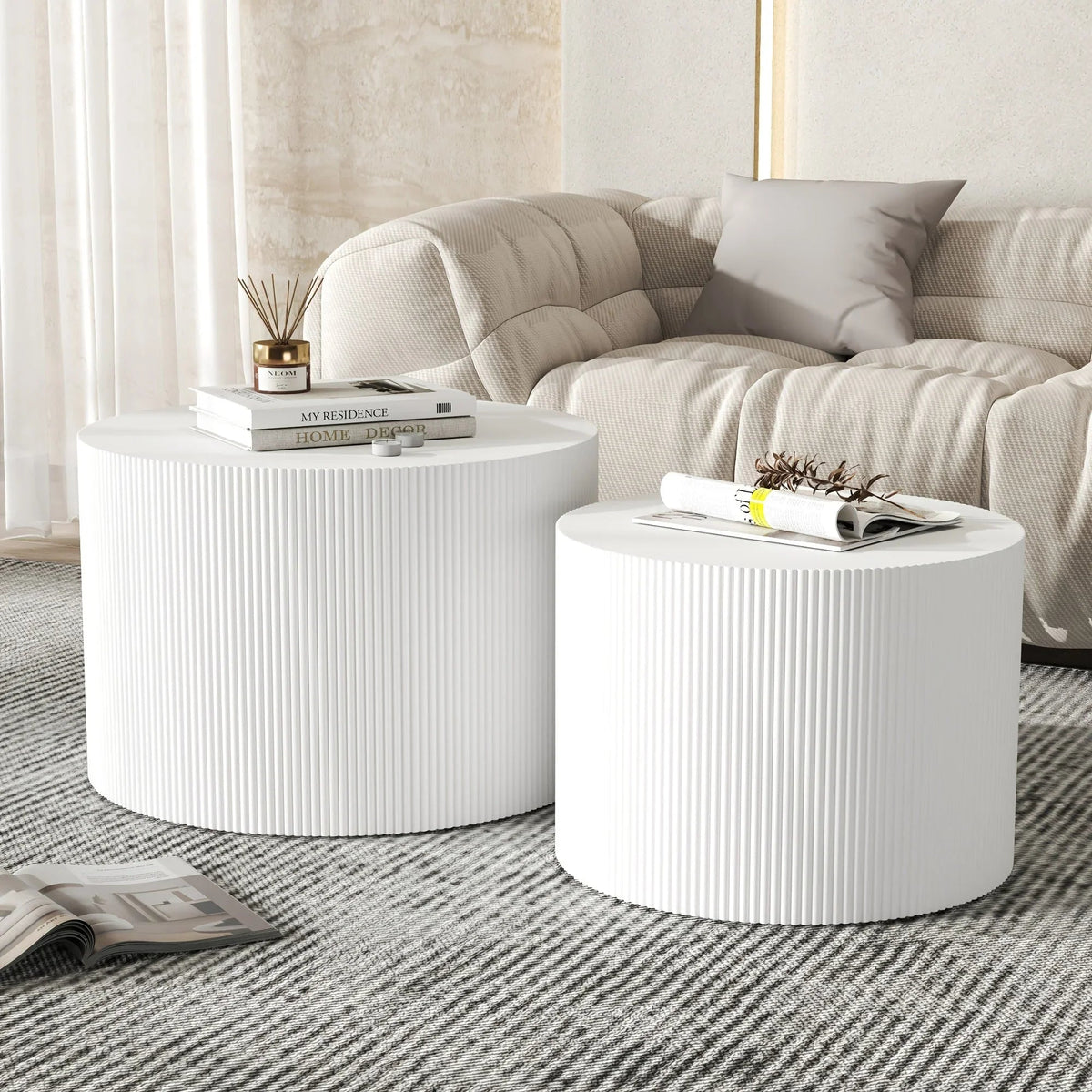 23.6" Vertical Grain Round Wooden Coffee Tables, Modern Nesting Coffee Table Set of 2, Indoor Side Table... - House Of Avana [[SKU:HOA-COF-018]]