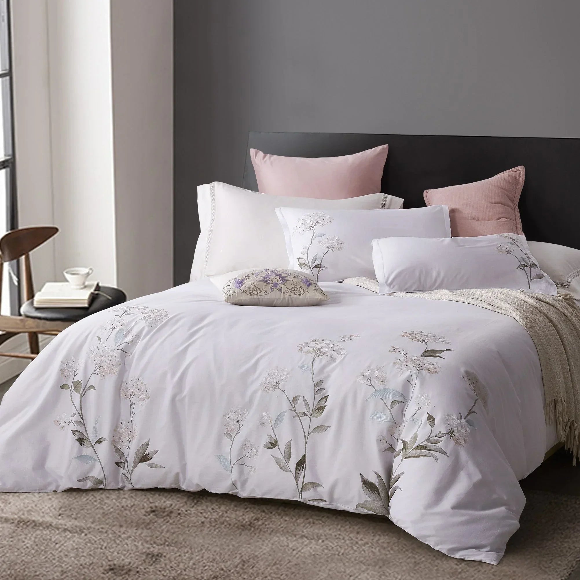 Hydrangea 100% Cotton Embroidered Duvet Cover Set Mélange Home