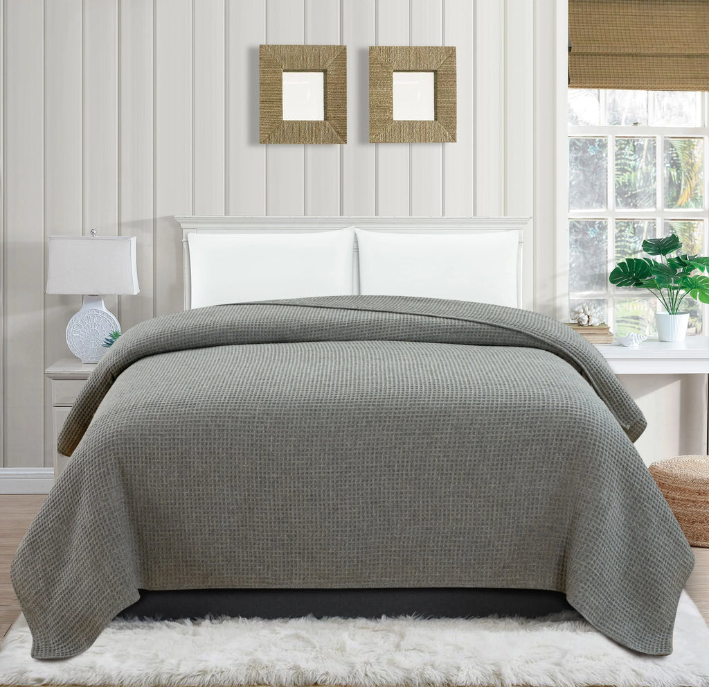 100% Merino Wool Waffle Weave Blanket Mélange Home