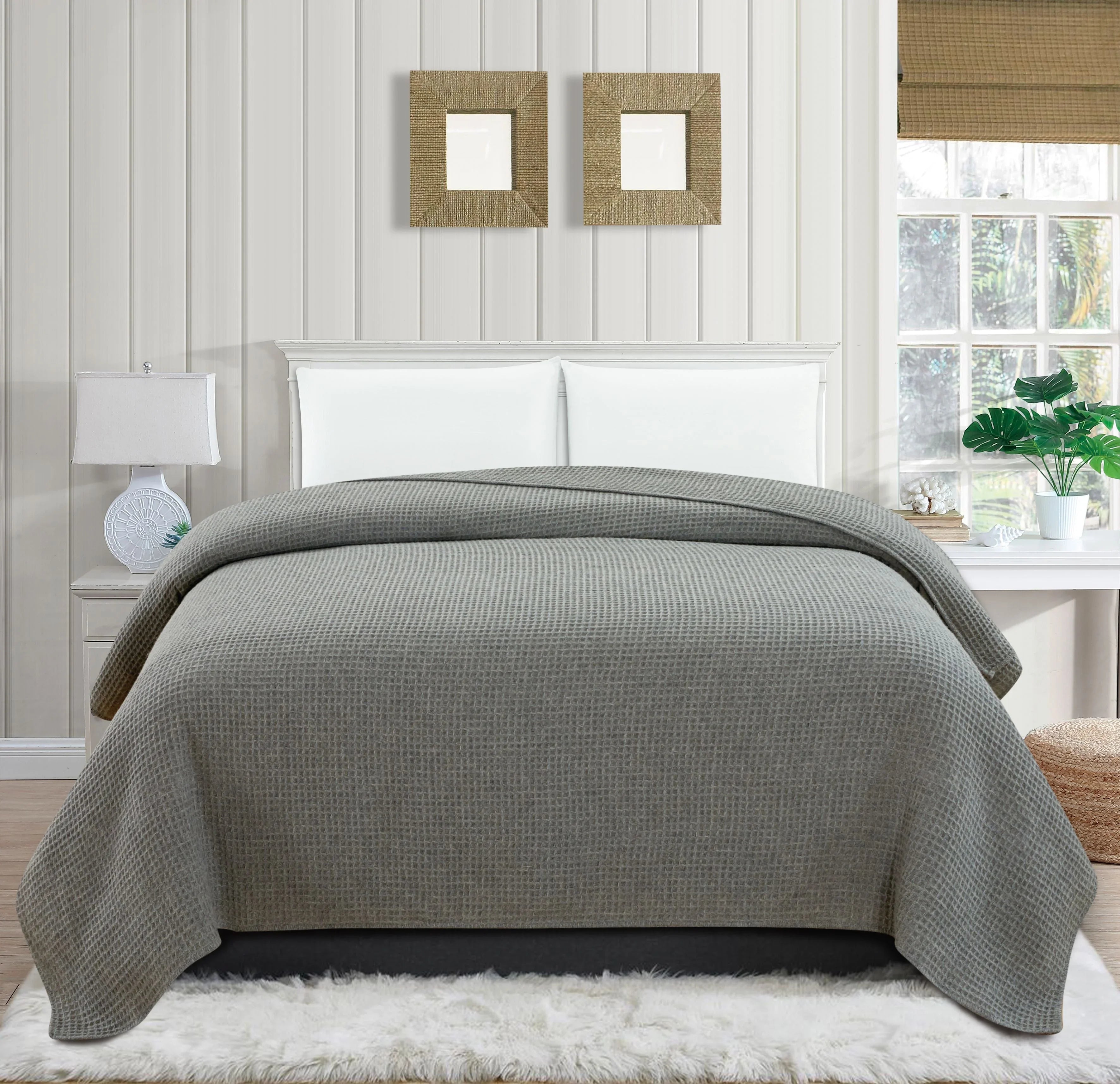 100% Merino Wool Waffle Weave Blanket Mélange Home